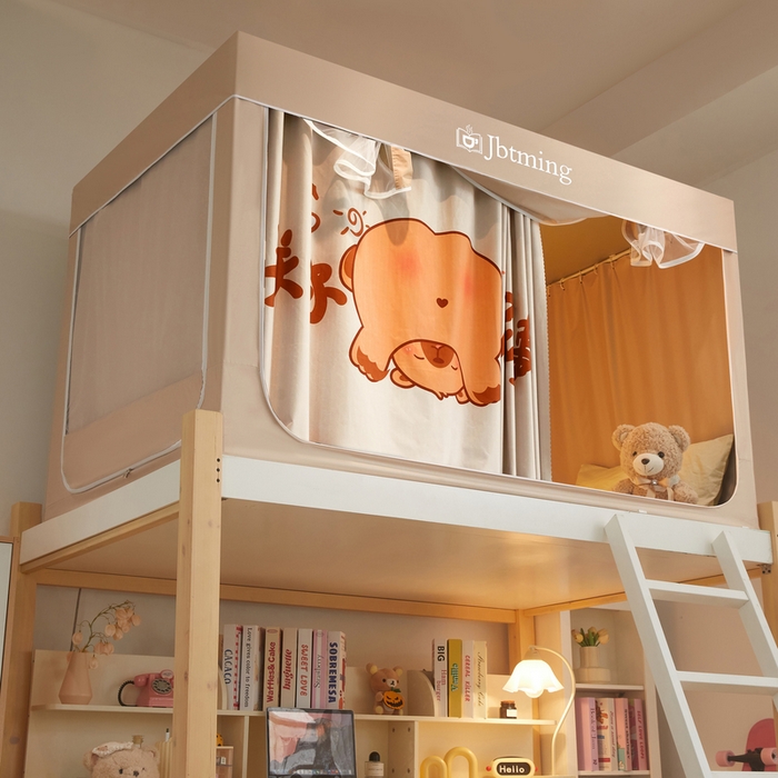 91家纺网 家纺一手货源 找家纺 星际优品 2025新款学生蚊帐遮光床帘植绒环保遮光帘99%遮光-印花款学生蚊帐-一 卡皮巴拉-米杏