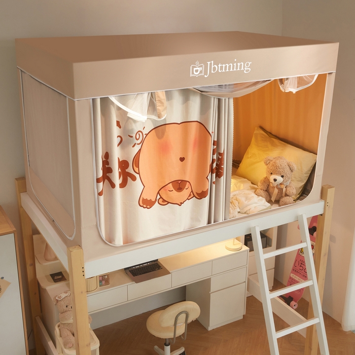 91家纺网 家纺一手货源 找家纺 星际优品 2025新款学生蚊帐遮光床帘植绒环保遮光帘99%遮光-印花款学生蚊帐-一 卡皮巴拉-米杏