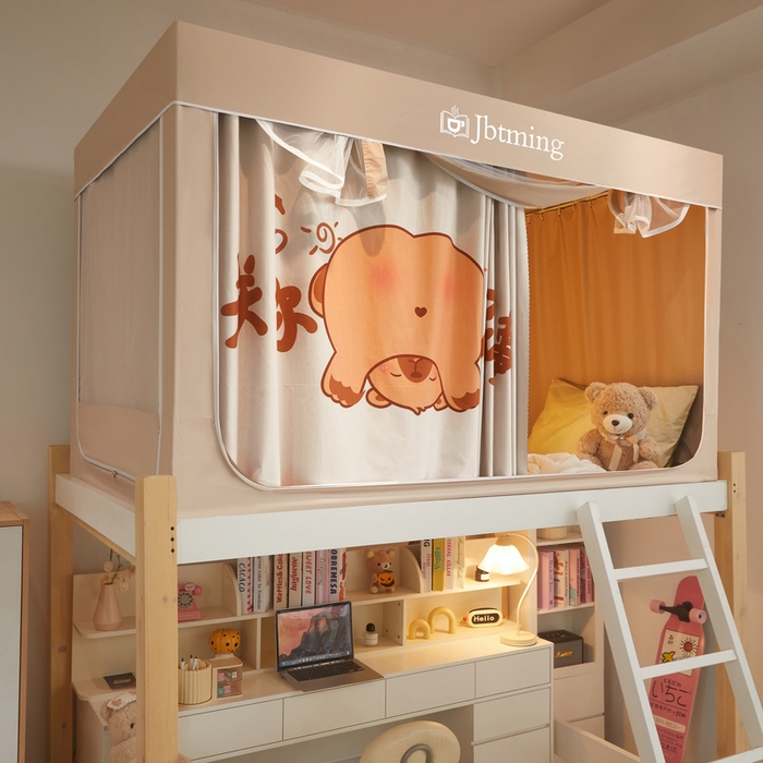 91家纺网 家纺一手货源 找家纺 星际优品 2025新款学生蚊帐遮光床帘植绒环保遮光帘99%遮光-印花款学生蚊帐-一 卡皮巴拉-米杏