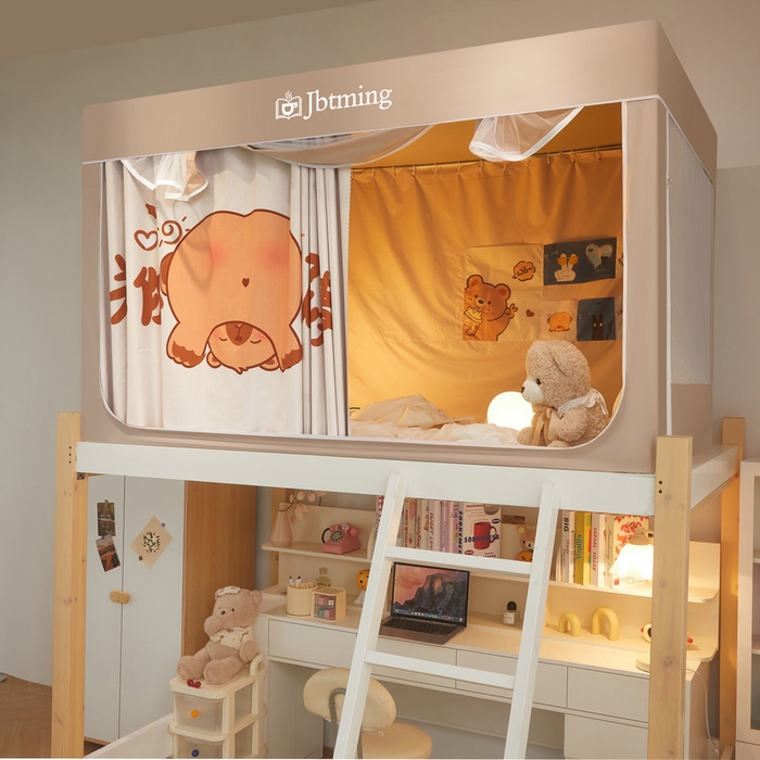 91家纺网 家纺一手货源 找家纺 星际优品 2025新款学生蚊帐遮光床帘植绒环保遮光帘99%遮光-印花款学生蚊帐-一 卡皮巴拉-米杏