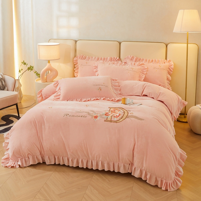 91家纺网 家纺一手货源 找家纺 怡源梦 2025新款亲肤舒适A类婴儿绒刺绣四件套 花香云锦-芙蓉玉