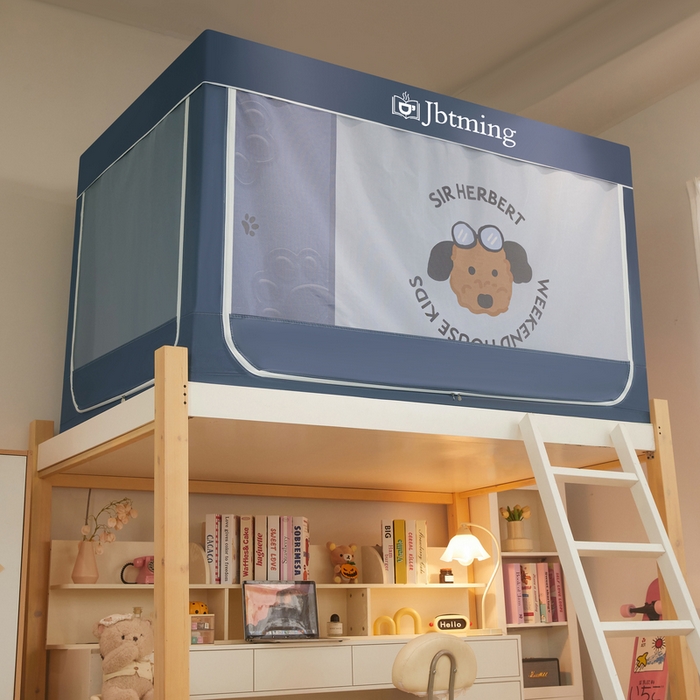 91家纺网 家纺一手货源 找家纺 星际优品 2025新款学生蚊帐遮光床帘植绒环保遮光帘99%遮光-印花款学生蚊帐-一 酷酷狗-藏青