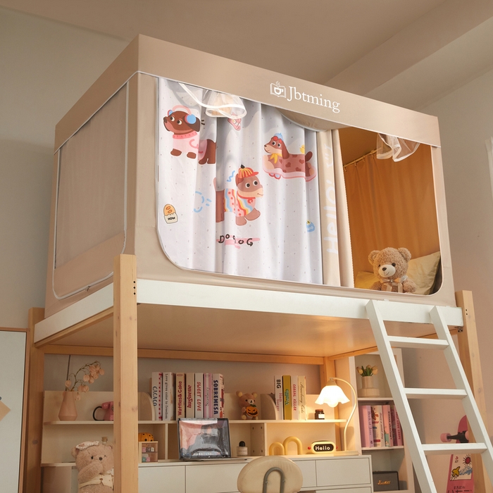 91家纺网 家纺一手货源 找家纺 星际优品 2025新款学生蚊帐遮光床帘植绒环保遮光帘99%遮光-印花款学生蚊帐-一 拉长狗-米杏