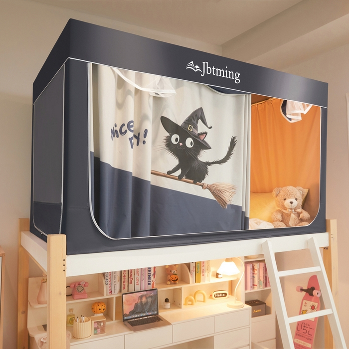 91家纺网 家纺一手货源 找家纺 （总）星际优品 2025新款学生蚊帐遮光床帘植绒环保遮光帘99%遮光-印花款学生蚊帐-二