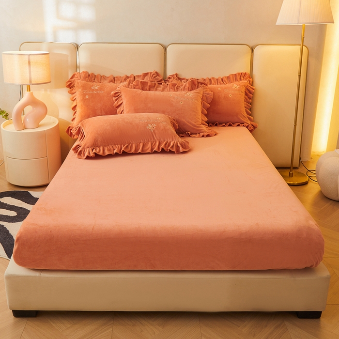 91家纺网 家纺一手货源 找家纺 怡源梦 2025新款亲肤舒适A类婴儿绒刺绣四件套 花香云锦-靓丽橙