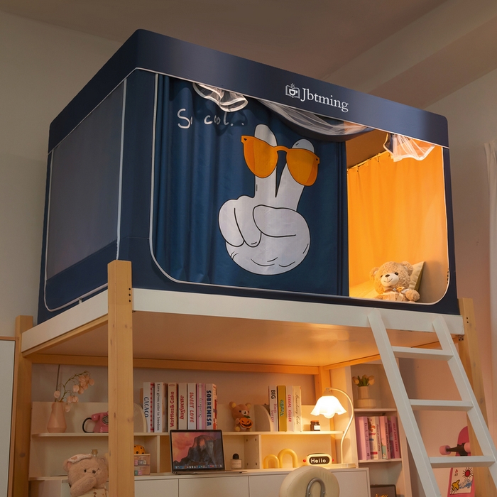 91家纺网 家纺一手货源 找家纺 星际优品 2025新款学生蚊帐遮光床帘植绒环保遮光帘99%遮光-印花款学生蚊帐-一 眼镜耶