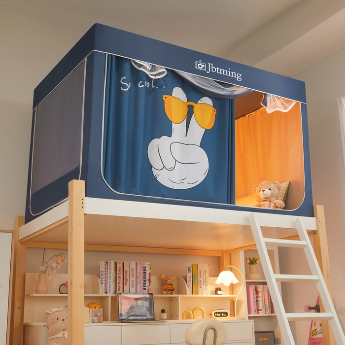 91家纺网 家纺一手货源 找家纺 星际优品 2025新款学生蚊帐遮光床帘植绒环保遮光帘99%遮光-印花款学生蚊帐-一 眼镜耶