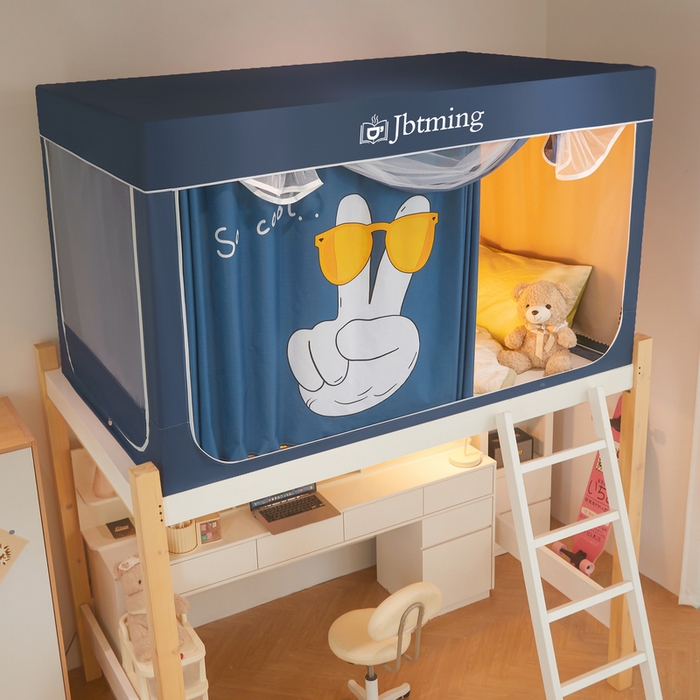 91家纺网 家纺一手货源 找家纺 星际优品 2025新款学生蚊帐遮光床帘植绒环保遮光帘99%遮光-印花款学生蚊帐-一 眼镜耶