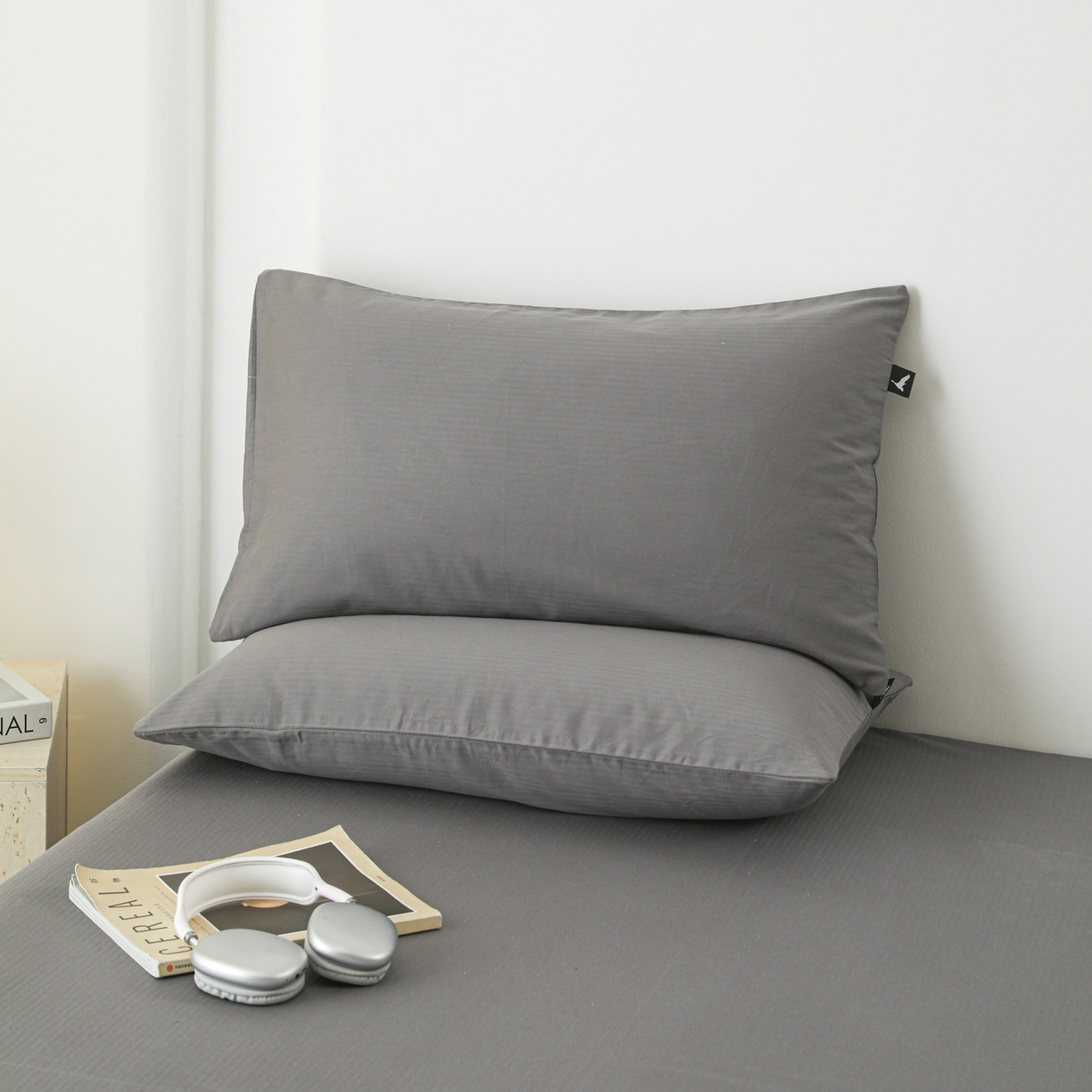 眠博士 2025新款大雁纹小提花纯棉枕套单品枕套枕套单件 枕套-雁纹灰