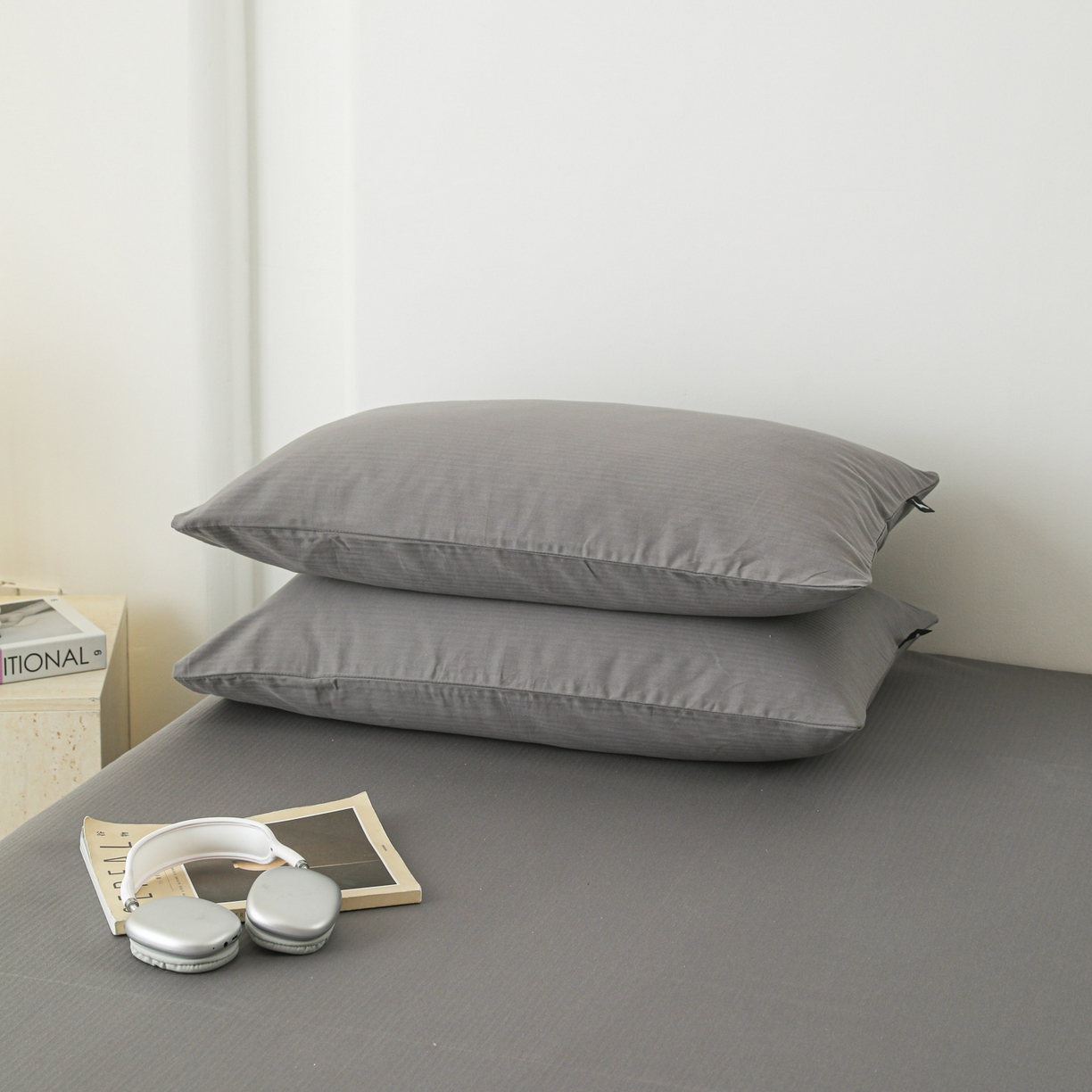 91家纺网 家纺一手货源 找家纺 眠博士 2025新款大雁纹小提花纯棉枕套单品枕套枕套单件 枕套-雁纹灰