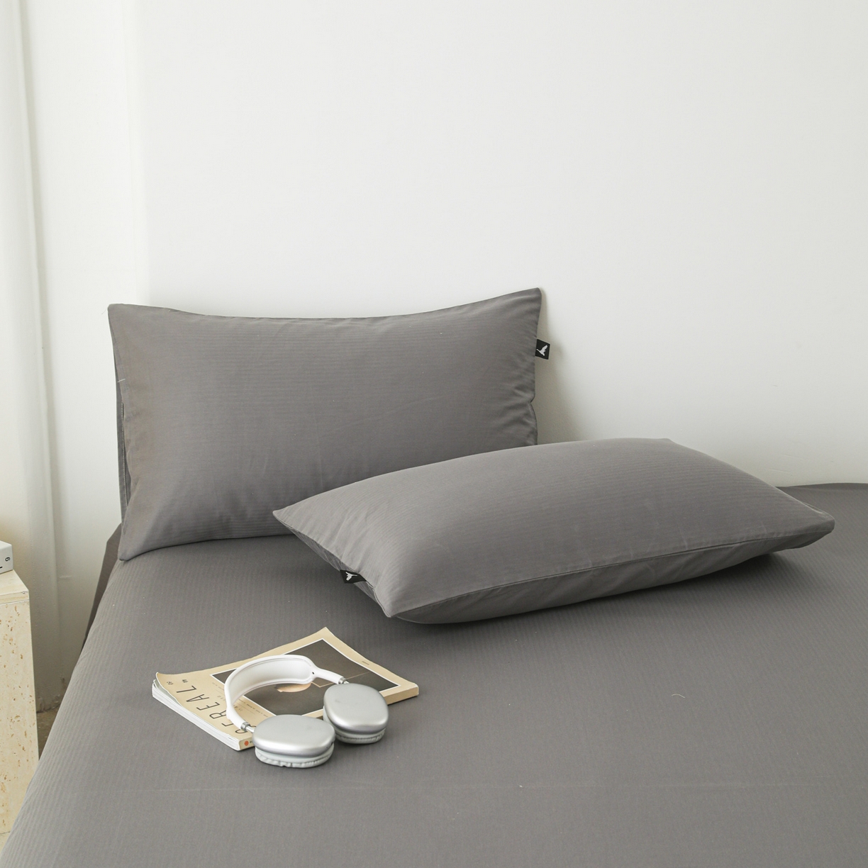 91家纺网 家纺一手货源 找家纺 眠博士 2025新款大雁纹小提花纯棉枕套单品枕套枕套单件 枕套-雁纹灰