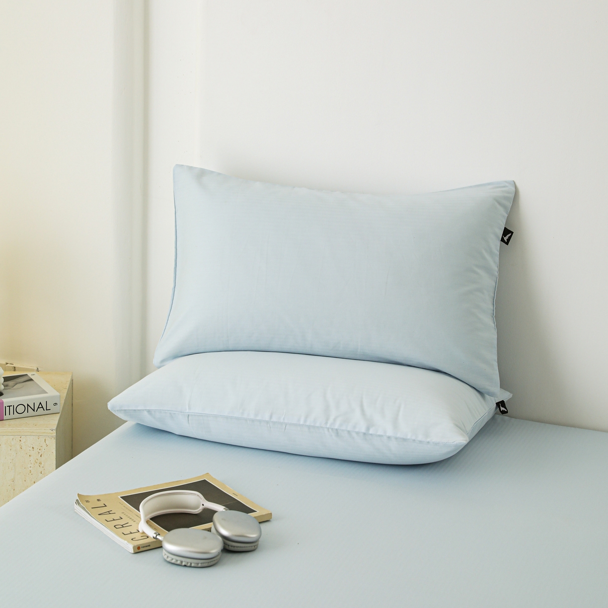 眠博士 2025新款大雁纹小提花纯棉枕套单品枕套枕套单件 枕套-雁纹嫩蓝