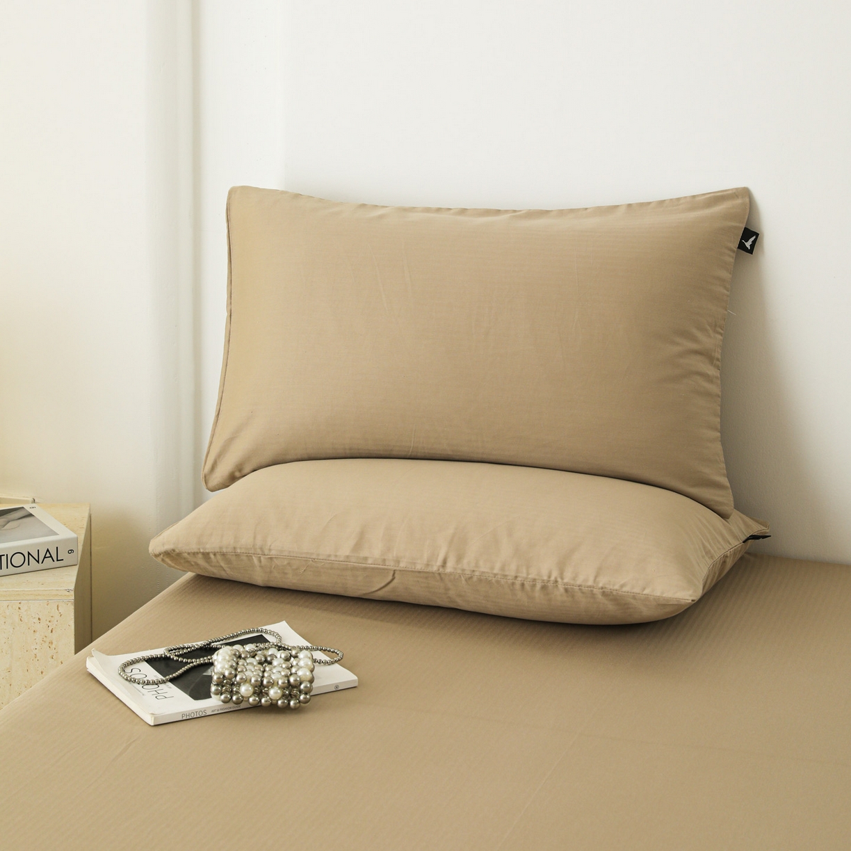 眠博士 2025新款大雁纹小提花纯棉枕套单品枕套枕套单件 枕套-雁纹杏