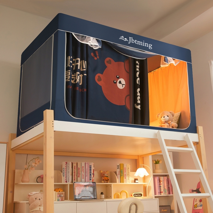 91家纺网 家纺一手货源 找家纺 星际优品 2025新款学生蚊帐遮光床帘植绒环保遮光帘99%遮光-印花款学生蚊帐-二 开心熊-藏青