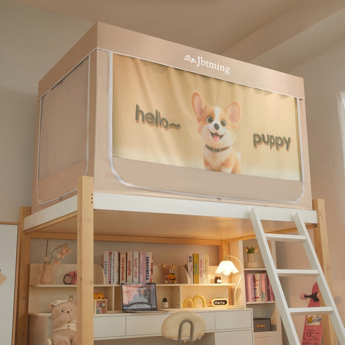 91家纺网 家纺一手货源 找家纺 星际优品 2025新款学生蚊帐遮光床帘植绒环保遮光帘99%遮光-印花款学生蚊帐-二 柯基-米杏