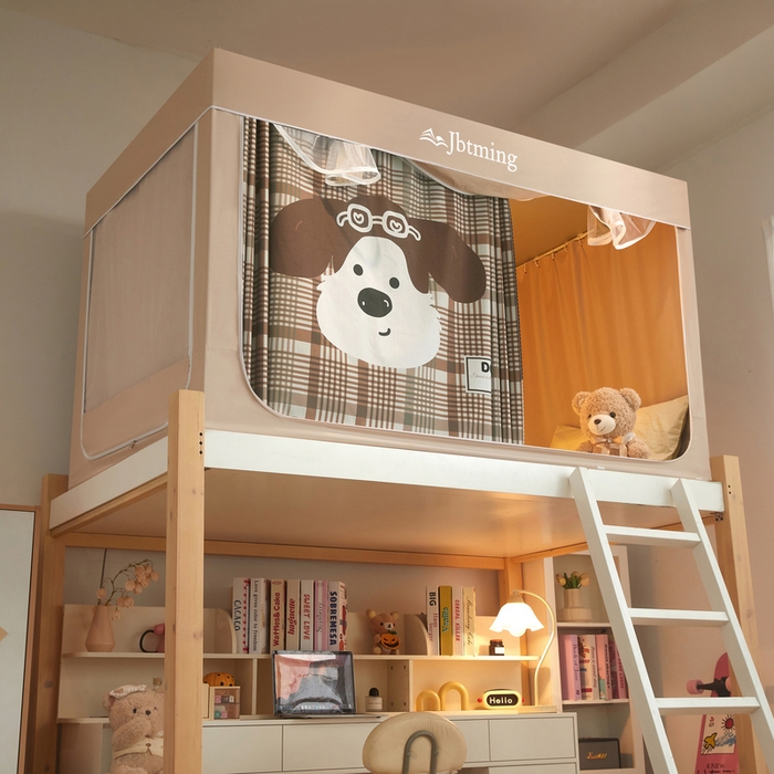 91家纺网 家纺一手货源 找家纺 星际优品 2025新款学生蚊帐遮光床帘植绒环保遮光帘99%遮光-印花款学生蚊帐-二 流浪狗-米杏