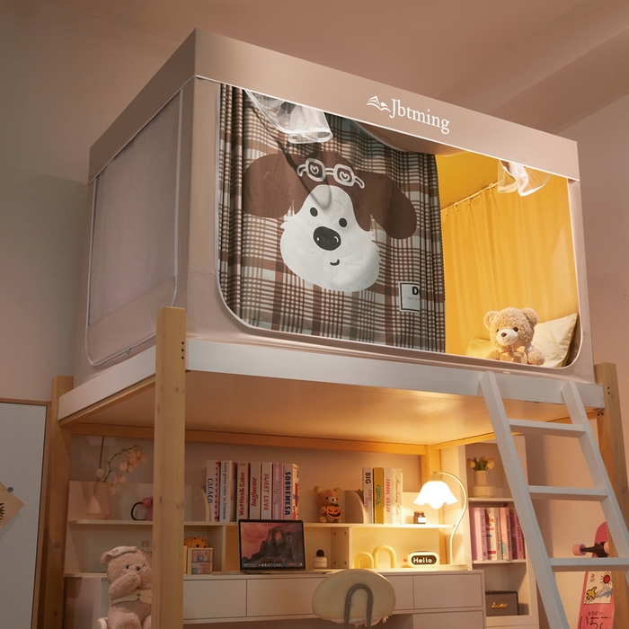 91家纺网 家纺一手货源 找家纺 星际优品 2025新款学生蚊帐遮光床帘植绒环保遮光帘99%遮光-印花款学生蚊帐-二 流浪狗-米杏