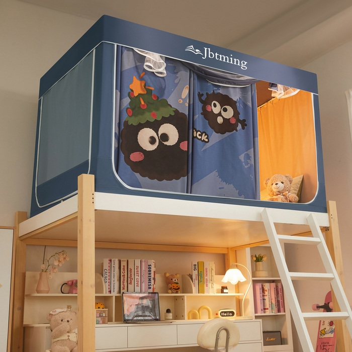 91家纺网 家纺一手货源 找家纺 星际优品 2025新款学生蚊帐遮光床帘植绒环保遮光帘99%遮光-印花款学生蚊帐-二 煤球-藏青