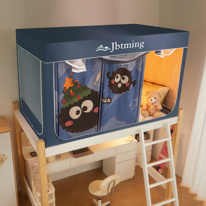 91家纺网 家纺一手货源 找家纺 星际优品 2025新款学生蚊帐遮光床帘植绒环保遮光帘99%遮光-印花款学生蚊帐-二 煤球-藏青