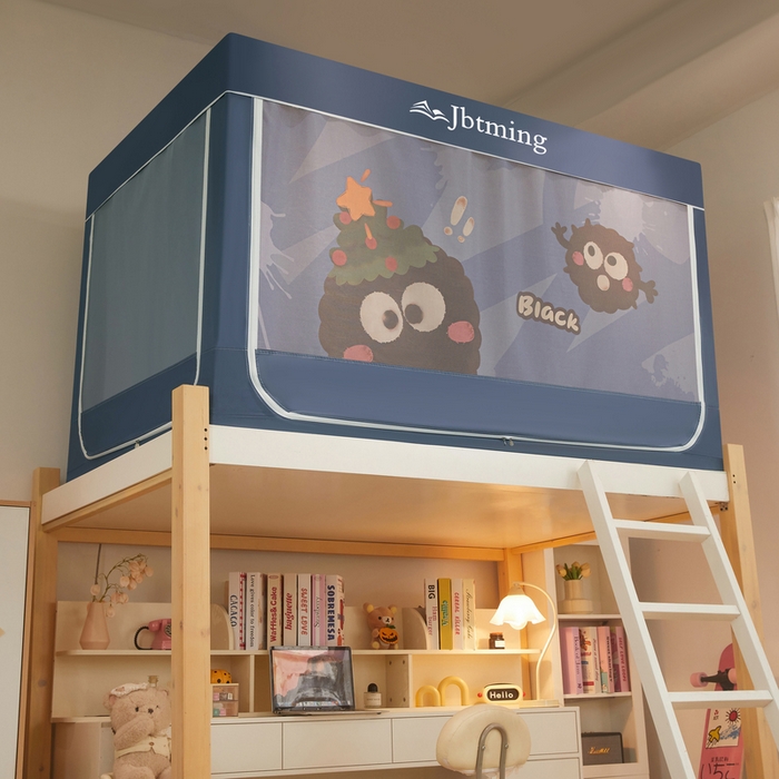 91家纺网 家纺一手货源 找家纺 星际优品 2025新款学生蚊帐遮光床帘植绒环保遮光帘99%遮光-印花款学生蚊帐-二 煤球-藏青