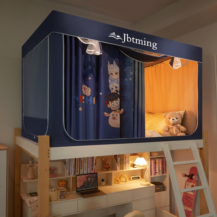 91家纺网 家纺一手货源 找家纺 星际优品 2025新款学生蚊帐遮光床帘植绒环保遮光帘99%遮光-印花款学生蚊帐-二 娜扎-藏青