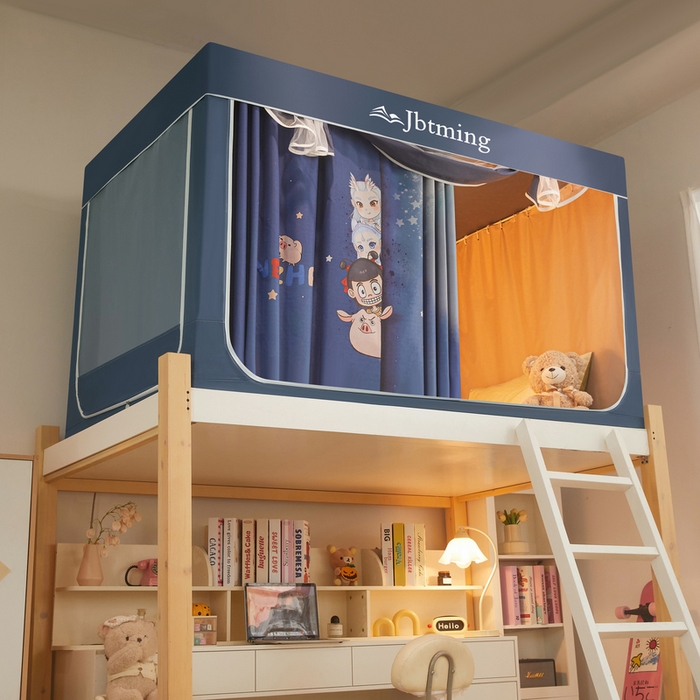 91家纺网 家纺一手货源 找家纺 星际优品 2025新款学生蚊帐遮光床帘植绒环保遮光帘99%遮光-印花款学生蚊帐-二 娜扎-藏青