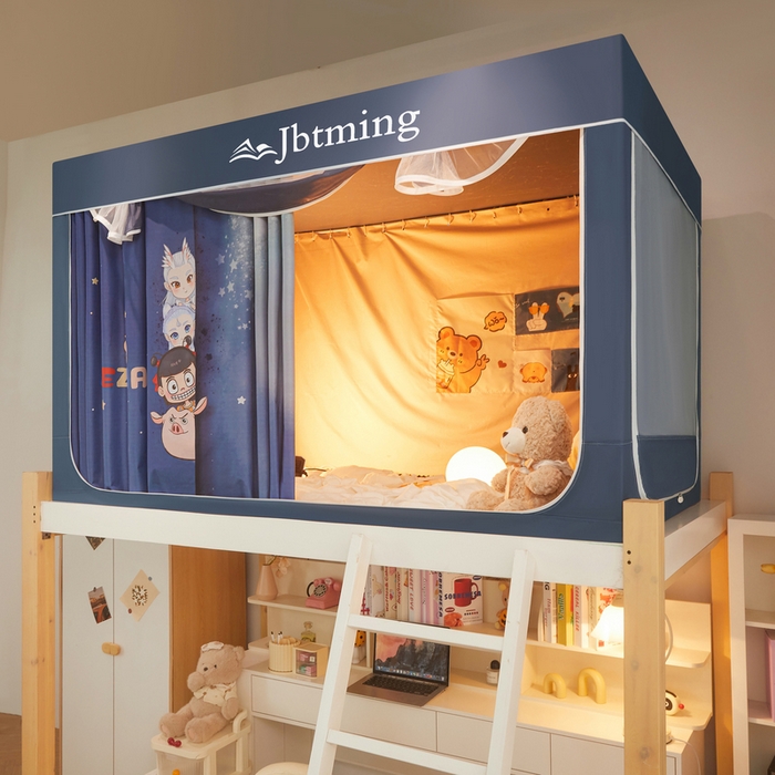 91家纺网 家纺一手货源 找家纺 星际优品 2025新款学生蚊帐遮光床帘植绒环保遮光帘99%遮光-印花款学生蚊帐-二 娜扎-藏青