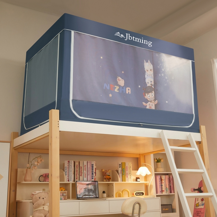 91家纺网 家纺一手货源 找家纺 星际优品 2025新款学生蚊帐遮光床帘植绒环保遮光帘99%遮光-印花款学生蚊帐-二 娜扎-藏青