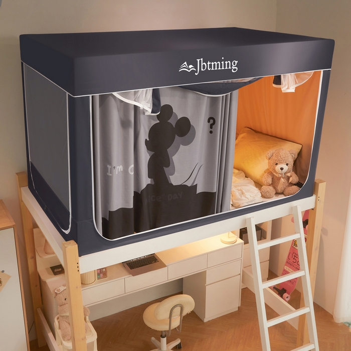 91家纺网 家纺一手货源 找家纺 星际优品 2025新款学生蚊帐遮光床帘植绒环保遮光帘99%遮光-印花款学生蚊帐-二 小米奇-灰