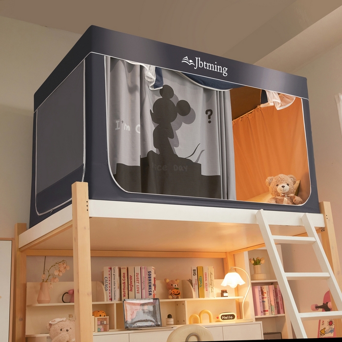 91家纺网 家纺一手货源 找家纺 星际优品 2025新款学生蚊帐遮光床帘植绒环保遮光帘99%遮光-印花款学生蚊帐-二 小米奇-灰