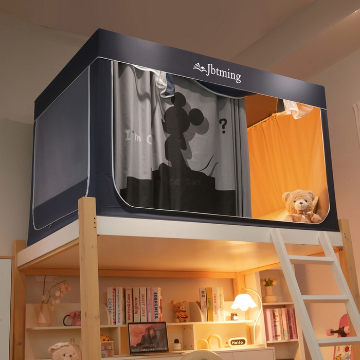 91家纺网 家纺一手货源 找家纺 星际优品 2025新款学生蚊帐遮光床帘植绒环保遮光帘99%遮光-印花款学生蚊帐-二 小米奇-灰