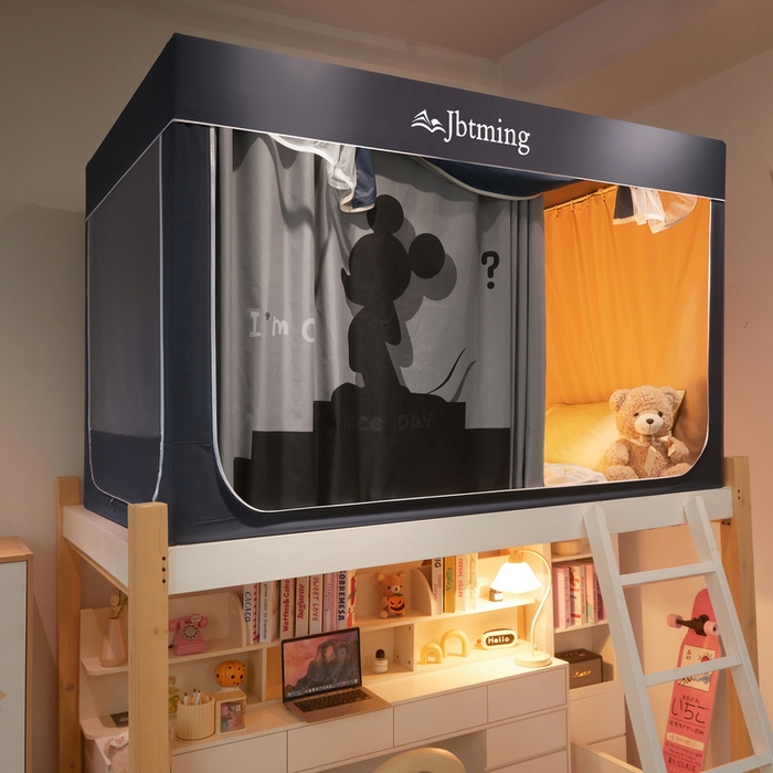 91家纺网 家纺一手货源 找家纺 星际优品 2025新款学生蚊帐遮光床帘植绒环保遮光帘99%遮光-印花款学生蚊帐-二 小米奇-灰