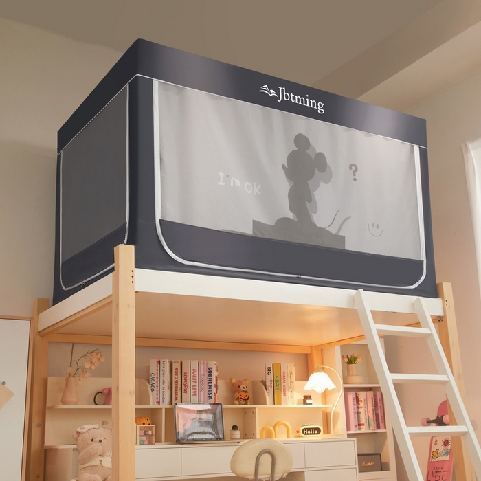 91家纺网 家纺一手货源 找家纺 星际优品 2025新款学生蚊帐遮光床帘植绒环保遮光帘99%遮光-印花款学生蚊帐-二 小米奇-灰