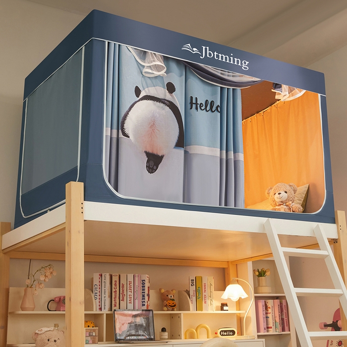 91家纺网 家纺一手货源 找家纺 星际优品 2025新款学生蚊帐遮光床帘植绒环保遮光帘99%遮光-印花款学生蚊帐-二 hello熊猫-藏青