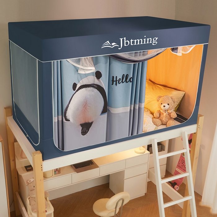 91家纺网 家纺一手货源 找家纺 星际优品 2025新款学生蚊帐遮光床帘植绒环保遮光帘99%遮光-印花款学生蚊帐-二 hello熊猫-藏青