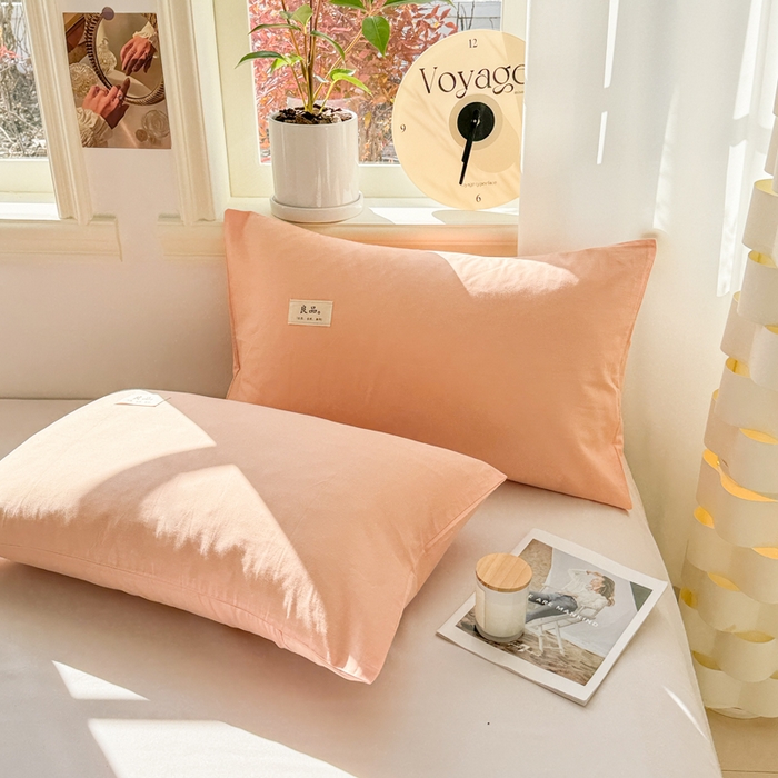 91家纺网 家纺一手货源 找家纺 眠博士 2025新款高支高密全棉纯色枕套系列 40支枕套-橘色
