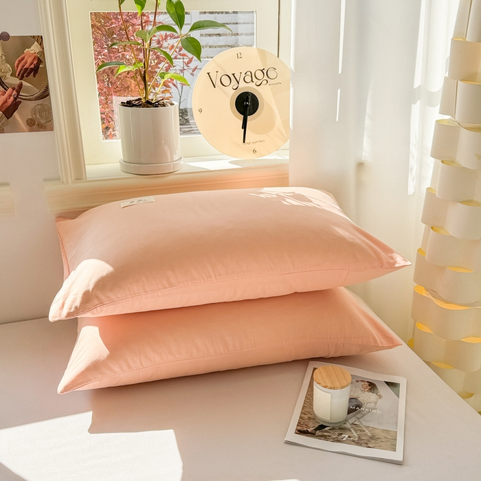 91家纺网 家纺一手货源 找家纺 眠博士 2025新款高支高密全棉纯色枕套系列 40支枕套-橘色