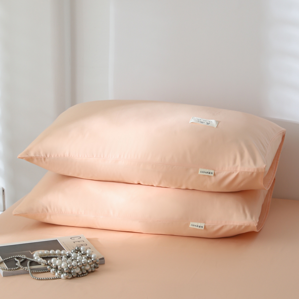 91家纺网 家纺一手货源 找家纺 眠博士 2025新款高支高密全棉纯色枕套系列 40支枕套-橘色