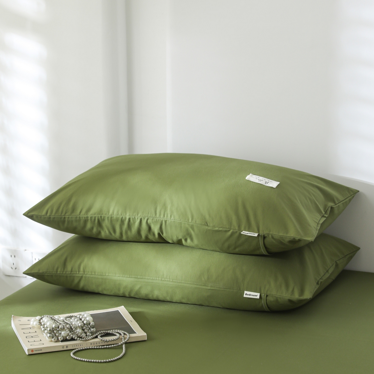91家纺网 家纺一手货源 找家纺 眠博士 2025新款高支高密全棉纯色枕套系列 40支枕套-军绿