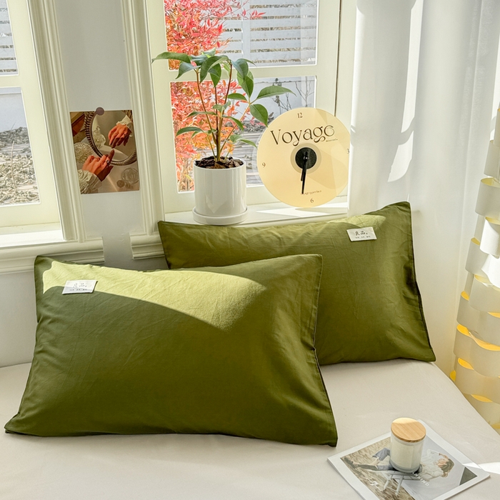 91家纺网 家纺一手货源 找家纺 眠博士 2025新款高支高密全棉纯色枕套系列 40支枕套-军绿