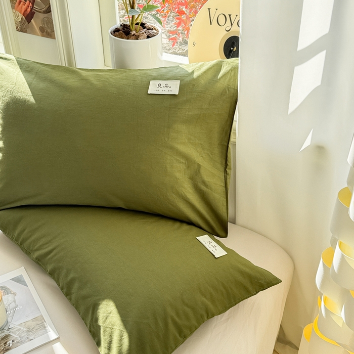 91家纺网 家纺一手货源 找家纺 眠博士 2025新款高支高密全棉纯色枕套系列 40支枕套-军绿