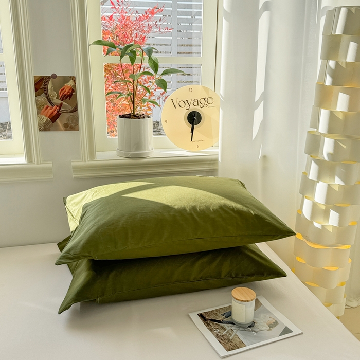 91家纺网 家纺一手货源 找家纺 眠博士 2025新款高支高密全棉纯色枕套系列 40支枕套-军绿