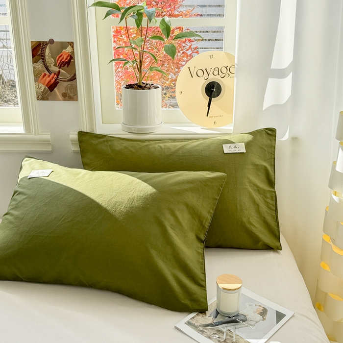 91家纺网 家纺一手货源 找家纺 眠博士 2025新款高支高密全棉纯色枕套系列 40支枕套-军绿