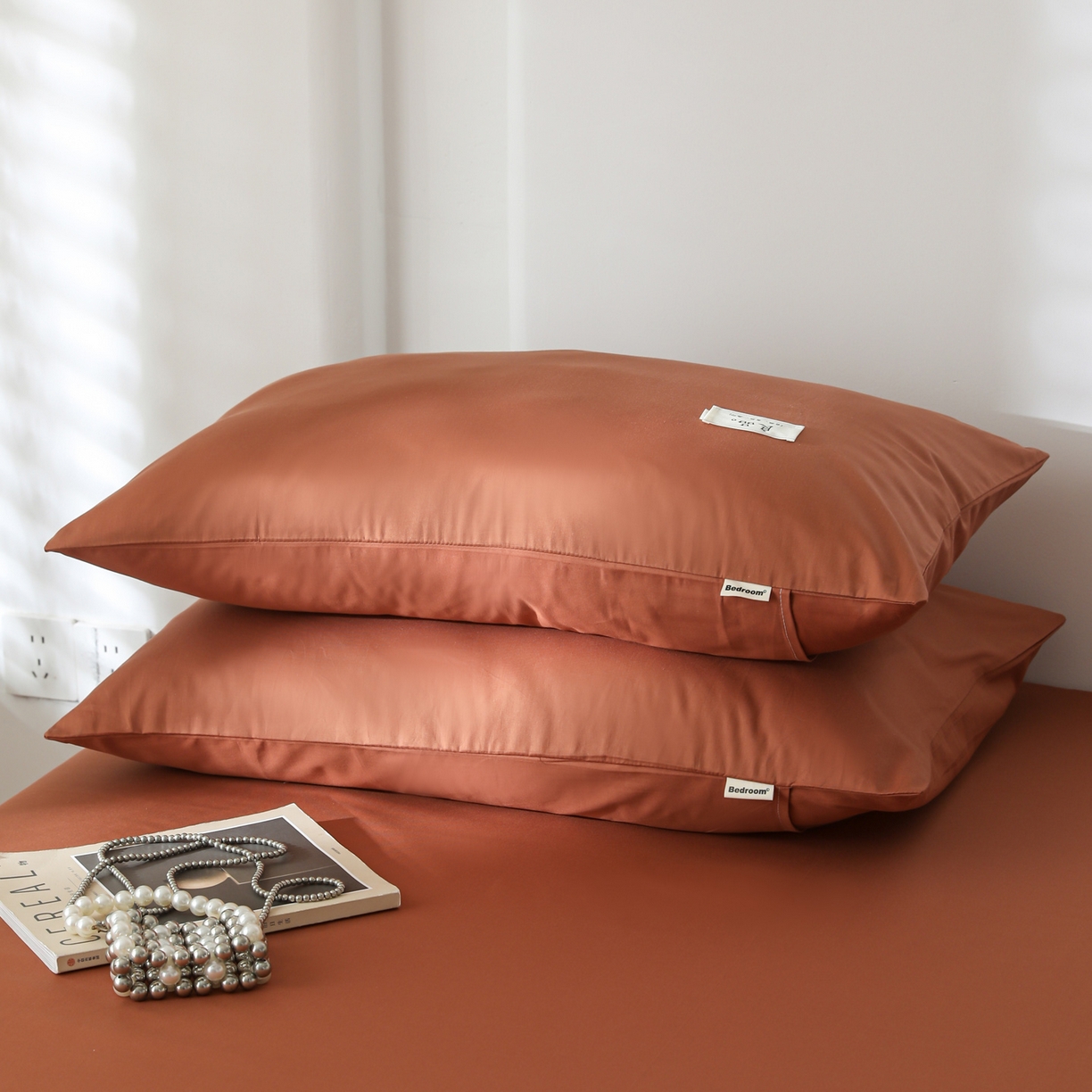 91家纺网 家纺一手货源 找家纺 眠博士 2025新款高支高密全棉纯色枕套系列 40支枕套-咖啡色