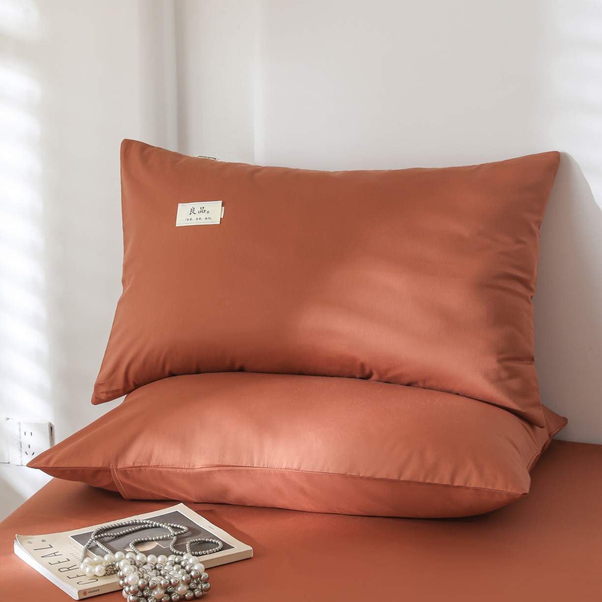 91家纺网 家纺一手货源 找家纺 眠博士 2025新款高支高密全棉纯色枕套系列 40支枕套-咖啡色