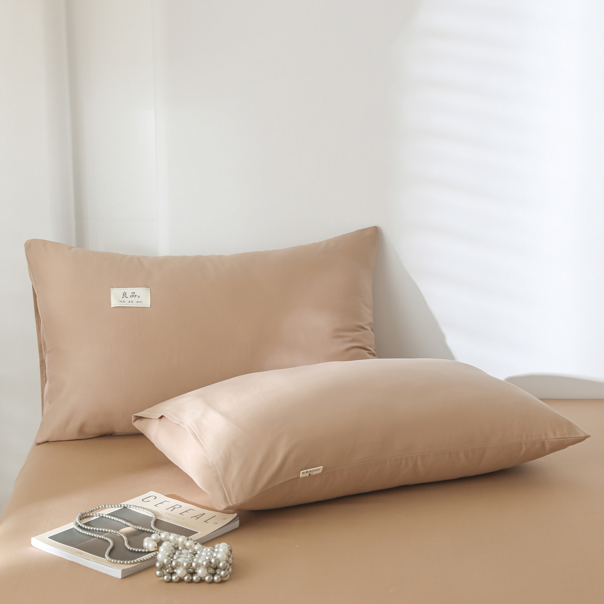 眠博士 2025新款高支高密全棉纯色枕套系列 40支枕套-卡其
