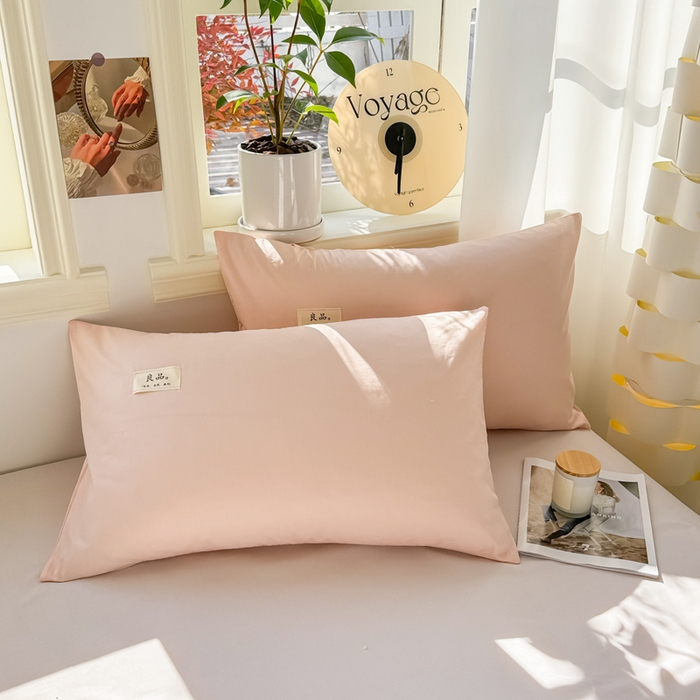 91家纺网 家纺一手货源 找家纺 眠博士 2025新款高支高密全棉纯色枕套系列 40支枕套-浅粉