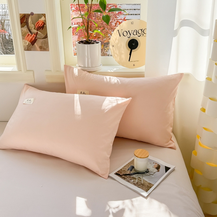 91家纺网 家纺一手货源 找家纺 眠博士 2025新款高支高密全棉纯色枕套系列 40支枕套-浅粉