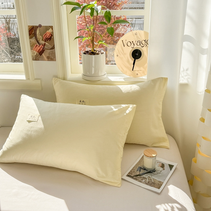 91家纺网 家纺一手货源 找家纺 眠博士 2025新款高支高密全棉纯色枕套系列 40支枕套-浅黄
