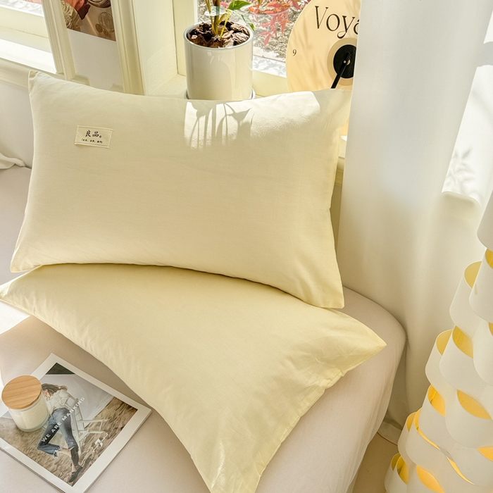 91家纺网 家纺一手货源 找家纺 眠博士 2025新款高支高密全棉纯色枕套系列 40支枕套-浅黄